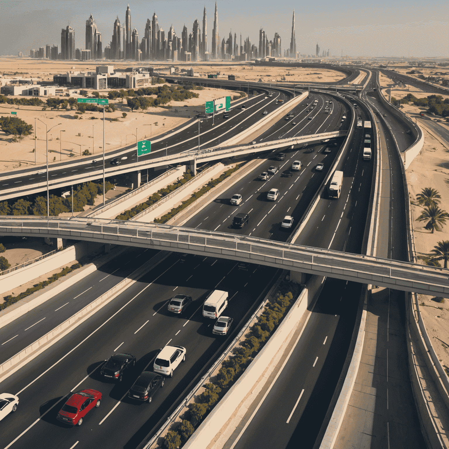 Dubai highway with Salik toll gate and passing vehicles